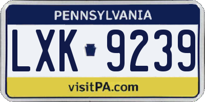 PA license plate LXK9239