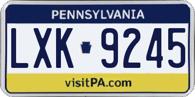 PA license plate LXK9245