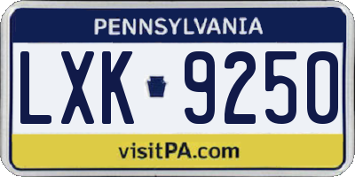 PA license plate LXK9250