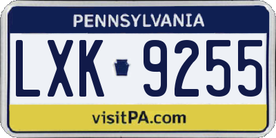 PA license plate LXK9255