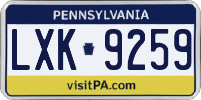 PA license plate LXK9259