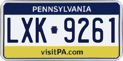 PA license plate LXK9261