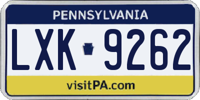 PA license plate LXK9262