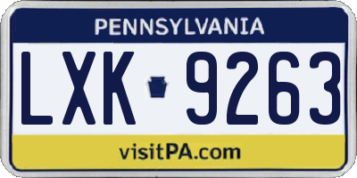 PA license plate LXK9263
