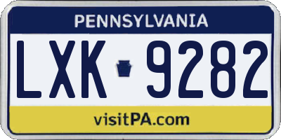 PA license plate LXK9282