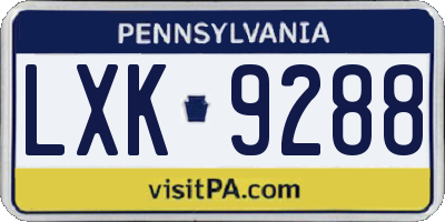 PA license plate LXK9288