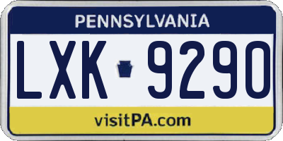 PA license plate LXK9290