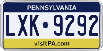 PA license plate LXK9292