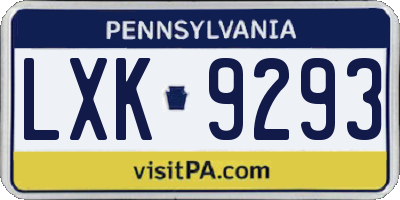 PA license plate LXK9293