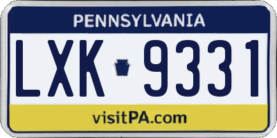PA license plate LXK9331