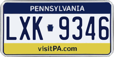 PA license plate LXK9346