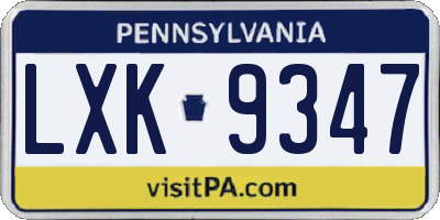 PA license plate LXK9347