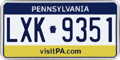 PA license plate LXK9351