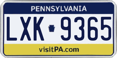 PA license plate LXK9365