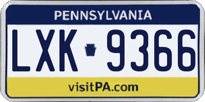 PA license plate LXK9366