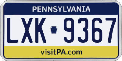 PA license plate LXK9367