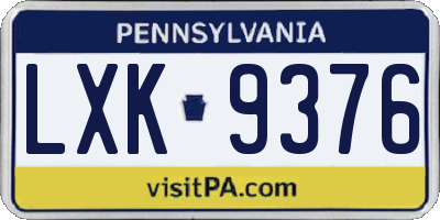 PA license plate LXK9376
