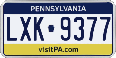PA license plate LXK9377