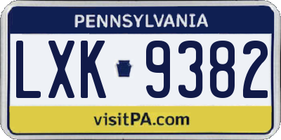 PA license plate LXK9382