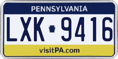PA license plate LXK9416