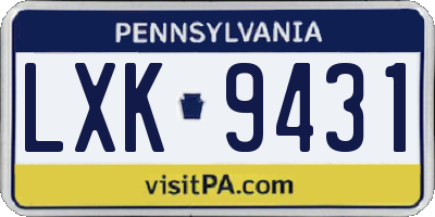 PA license plate LXK9431