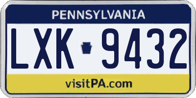 PA license plate LXK9432
