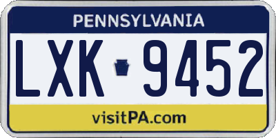 PA license plate LXK9452