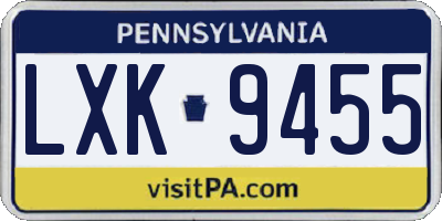 PA license plate LXK9455