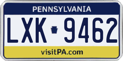PA license plate LXK9462