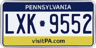 PA license plate LXK9552