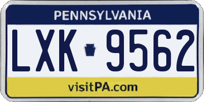 PA license plate LXK9562