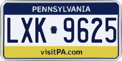 PA license plate LXK9625