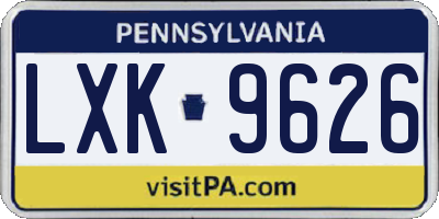 PA license plate LXK9626