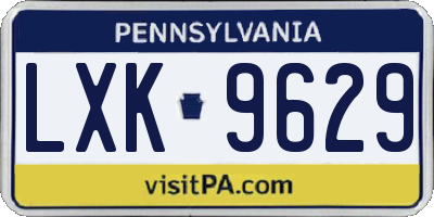 PA license plate LXK9629