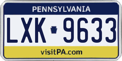 PA license plate LXK9633
