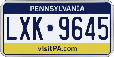 PA license plate LXK9645