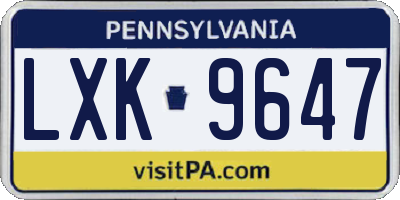 PA license plate LXK9647