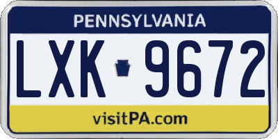 PA license plate LXK9672