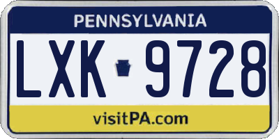 PA license plate LXK9728