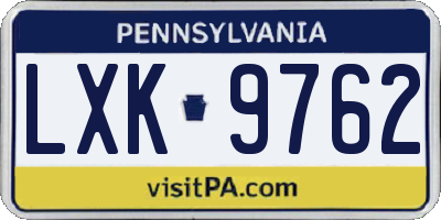 PA license plate LXK9762