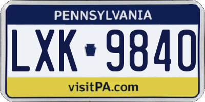 PA license plate LXK9840
