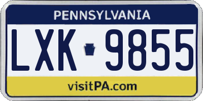 PA license plate LXK9855