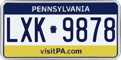 PA license plate LXK9878