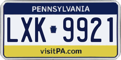 PA license plate LXK9921