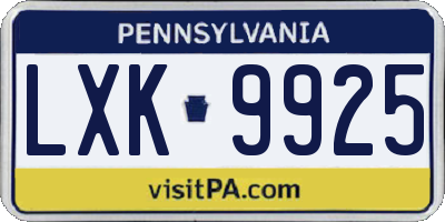 PA license plate LXK9925