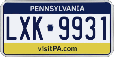 PA license plate LXK9931
