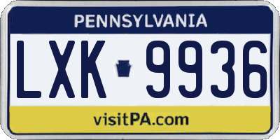 PA license plate LXK9936
