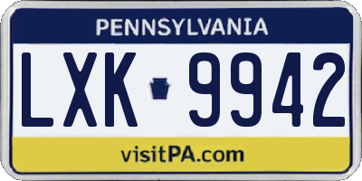 PA license plate LXK9942