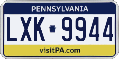 PA license plate LXK9944