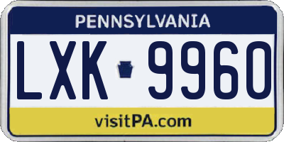PA license plate LXK9960